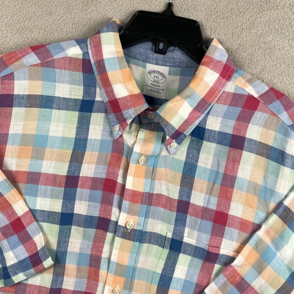 Brooks Brothers Other - Brooks Brothers Shirt Men 2XL Multicolor Plaid 100% Linen Short Sleeve Button Up